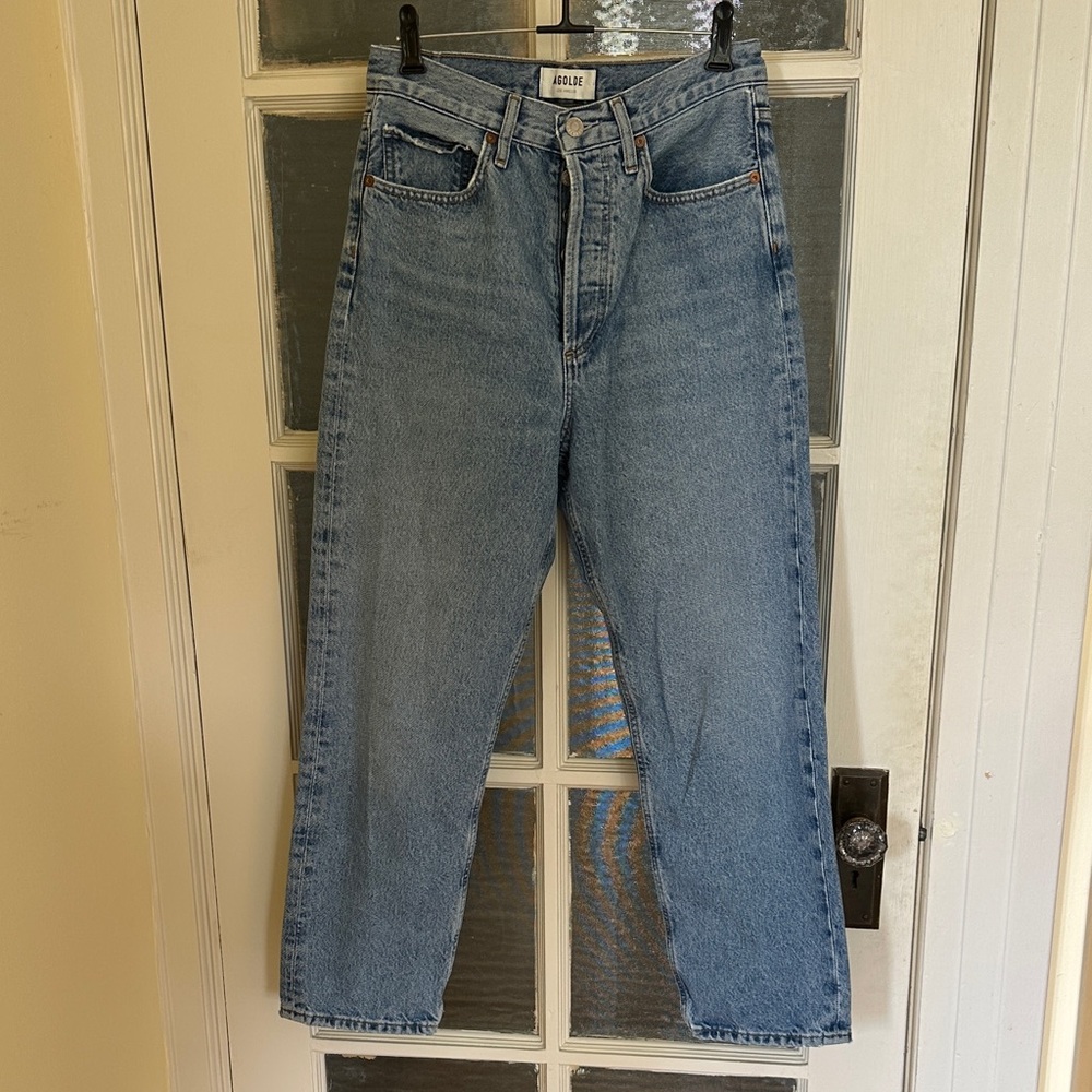 Agolde Light Blue High-Rise Straight Jeans (Waist Altered)